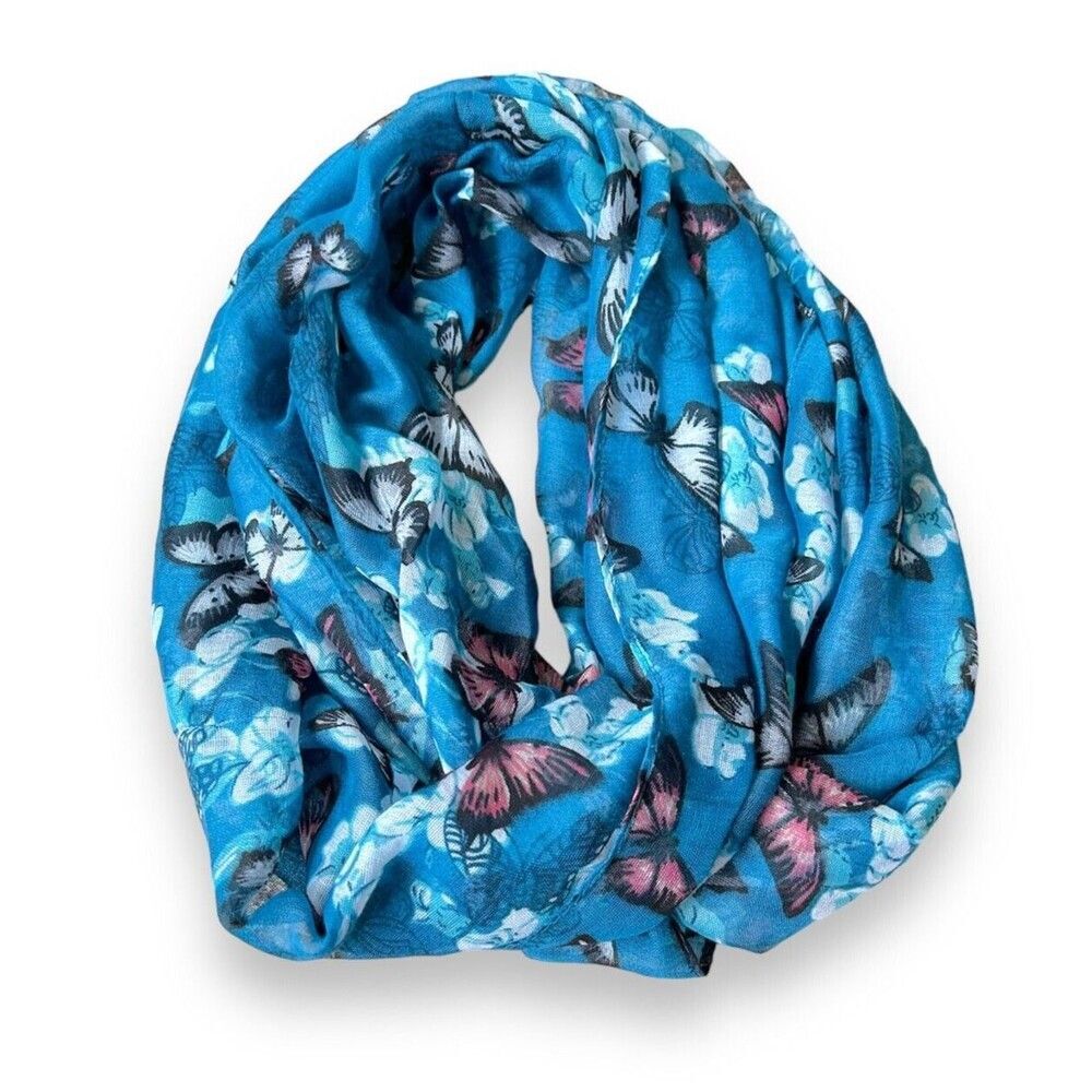 Butterfly Blue Snood Scarf 35" X 19" Unisex